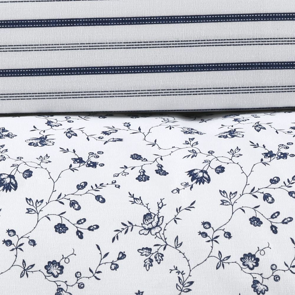 Jogo De Cama Queen Percal 200 Fios Buona Fortuna 3 Pçs - Catarina Listra Azul