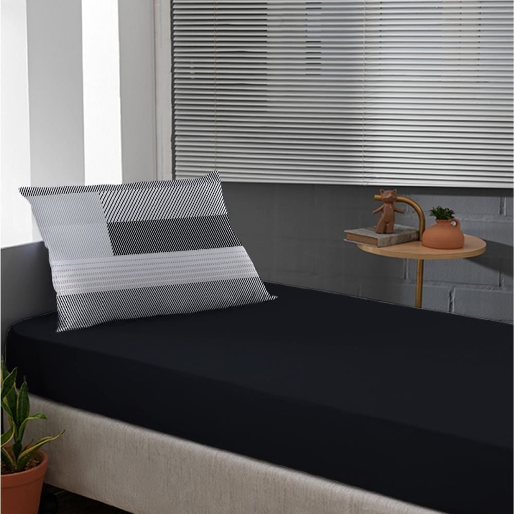 Jogo De Cama Solteiro Malha Havan Casa 2 Pçs - Kent Preto
