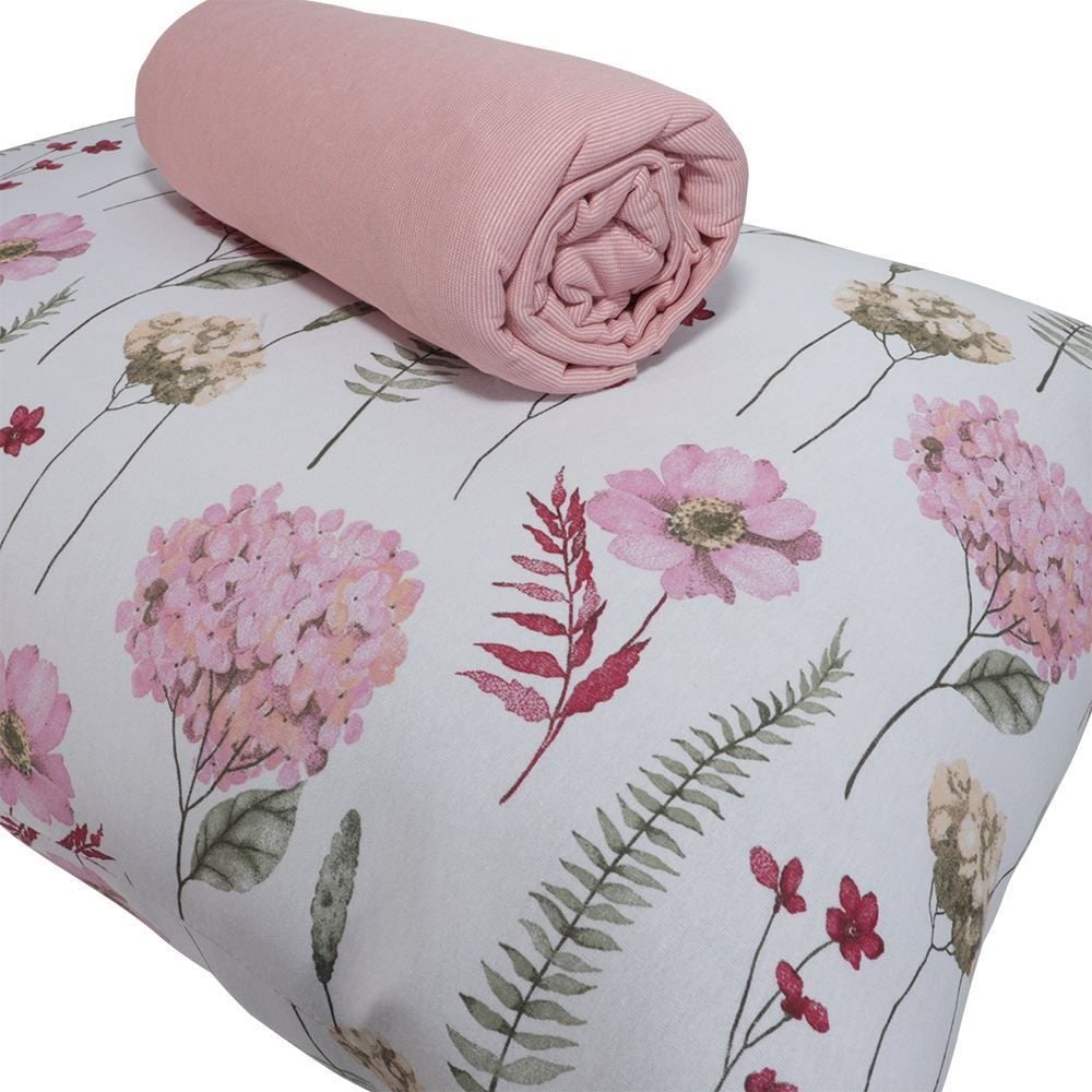 Jogo de Cama Solteiro Malha Solecasa Havan Casa 2 pçs - Jardim Rosa Suave