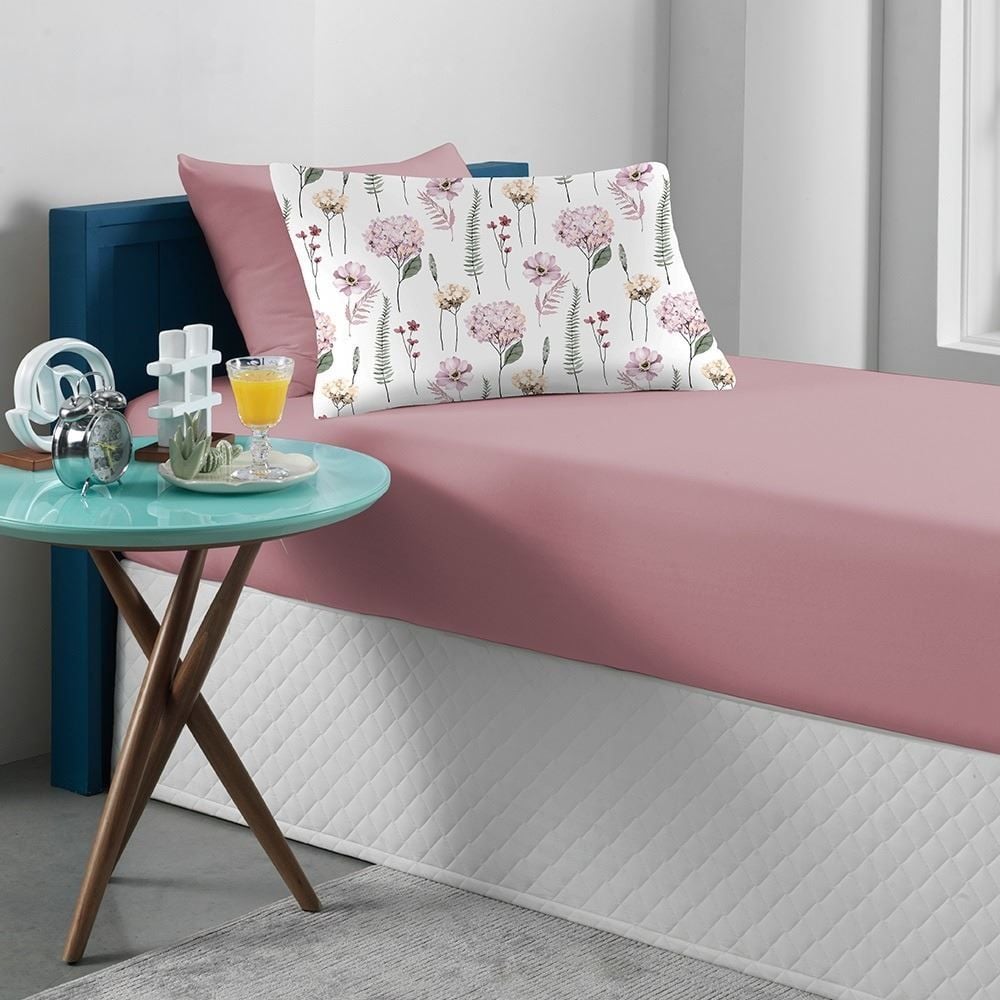 Jogo de Cama Solteiro Malha Solecasa Havan Casa 2 pçs - Jardim Rosa Suave