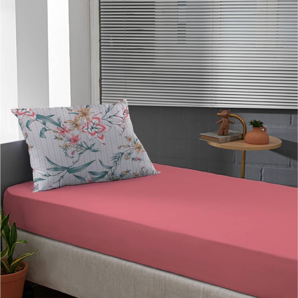 Jogo De Cama Solteiro Malha 100% Algodão Solecasa 2 Pçs - Daisy Goiaba