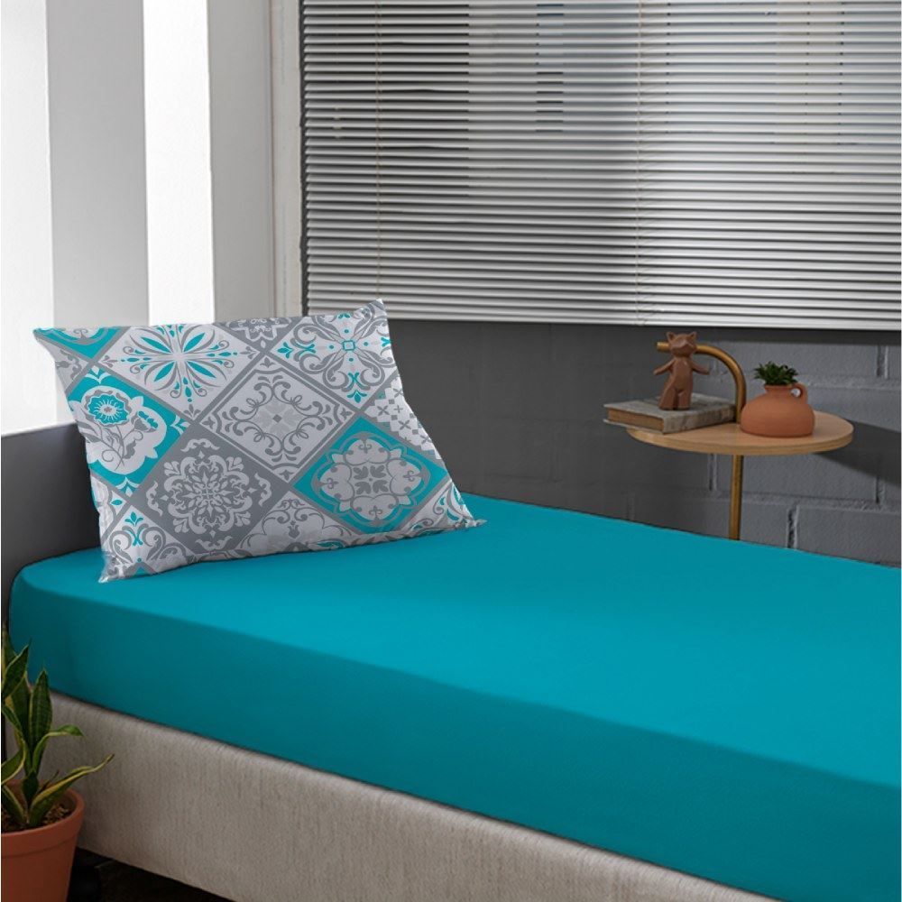 Jogo De Cama Solteiro Malha 100% Algodão Solecasa 2 Pçs - Lisboa Turquesa