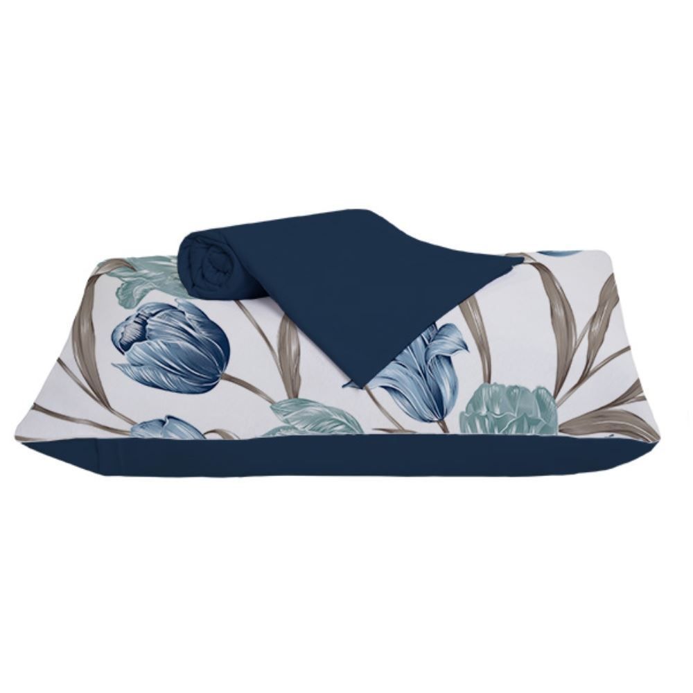 Jogo De Cama Solteiro Malha 100% Algodão Solecasa 2 Pçs - Tuly Azul Marinho