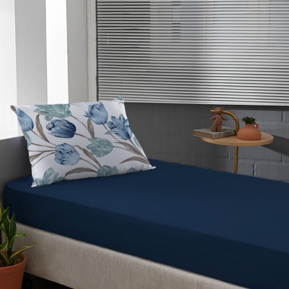 Jogo De Cama Solteiro Malha 100% Algodão Solecasa 2 Pçs - Tuly Azul Marinho