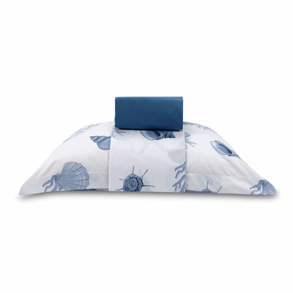 Jogo de Cama Solteiro Percal Buona Fortuna 3 pçs - Brisa Do Mar Azul