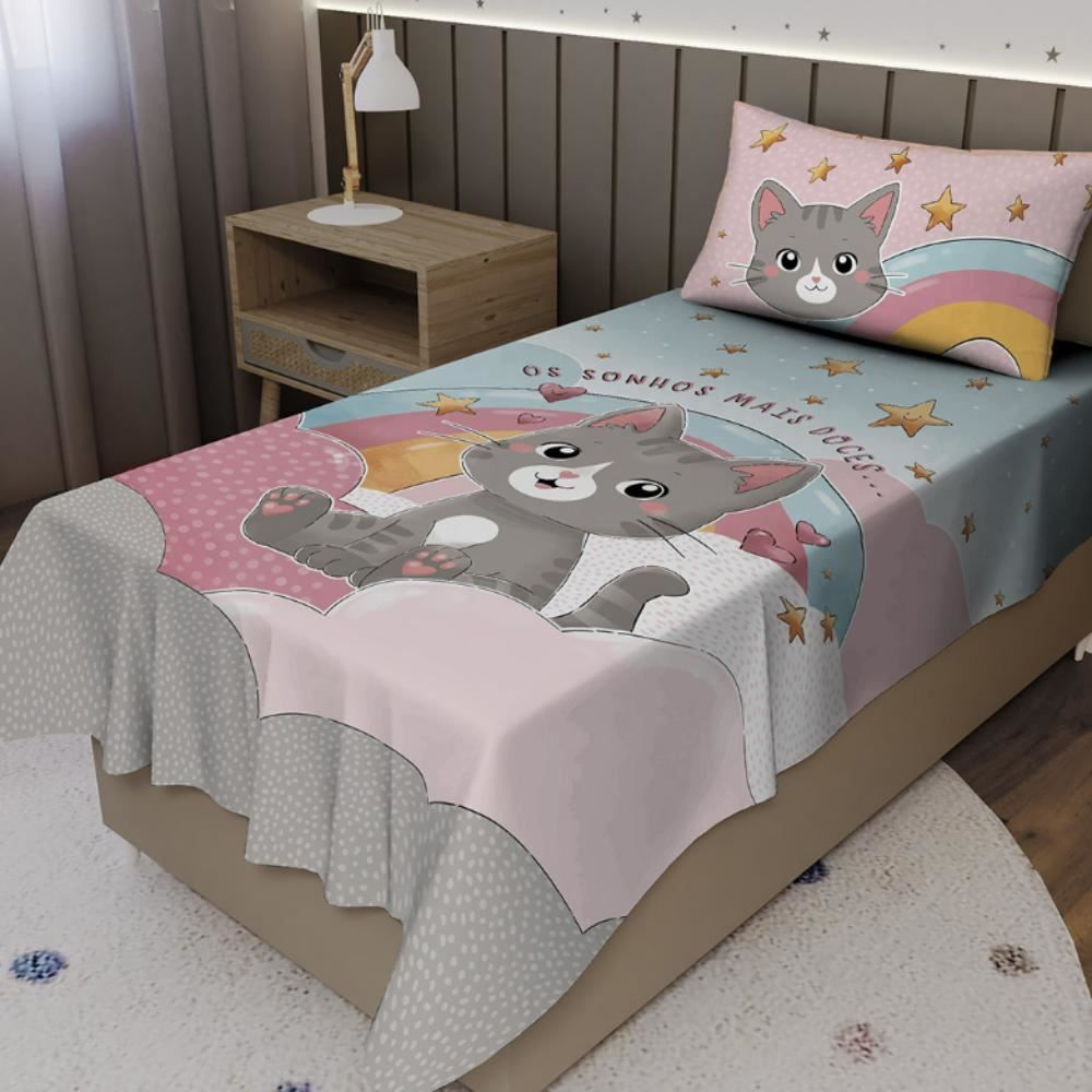 Jogo De Cama Solteiro Clube Do Abraço Havan Casa 2 Pçs - Nina Gata