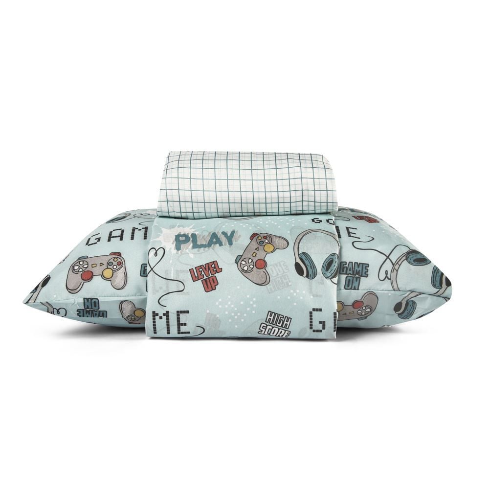  Jogo De Cama Solteiro 150 Fios Havan Kids 3 Pçs - Game Play Azul