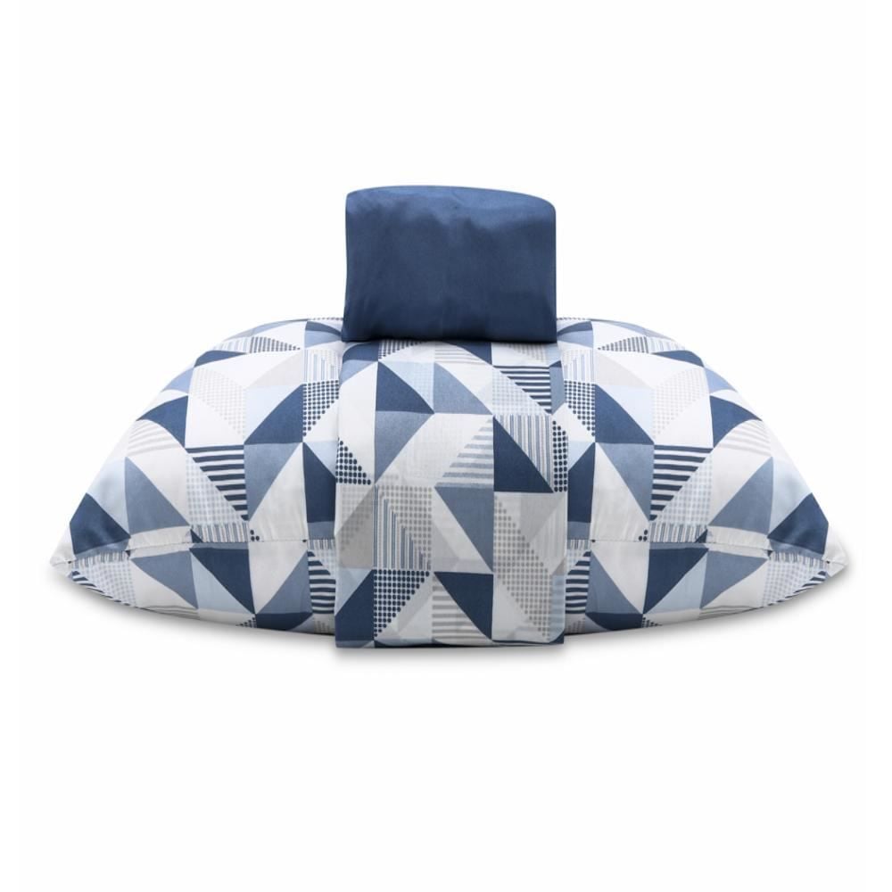 Jogo De Cama Solteiro Microfibra Havan Casa 3 Peças - Log Geo Azul