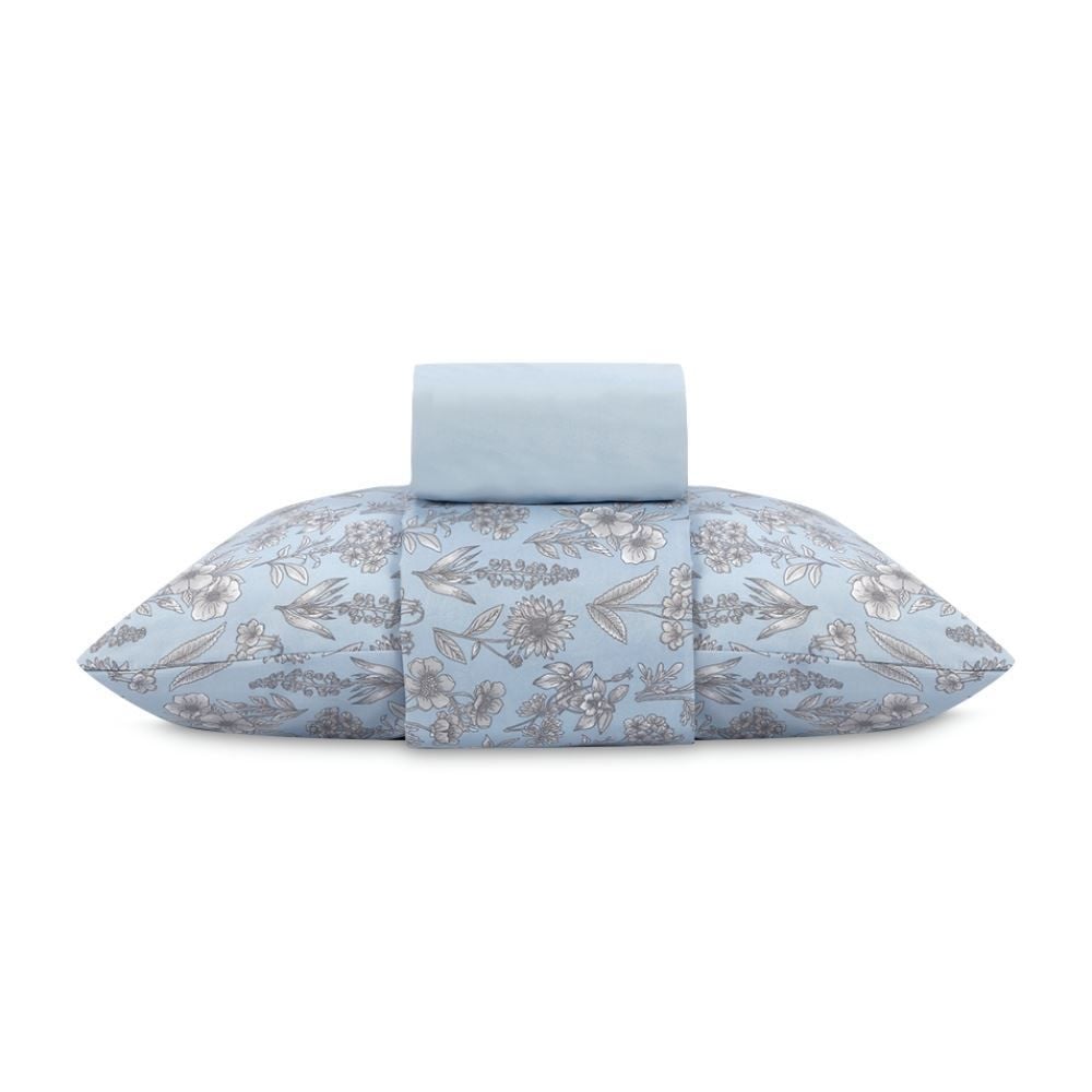 Jogo de Cama Solteiro Micropercal Havan Casa 3 pçs - Blossom Flowers Azul