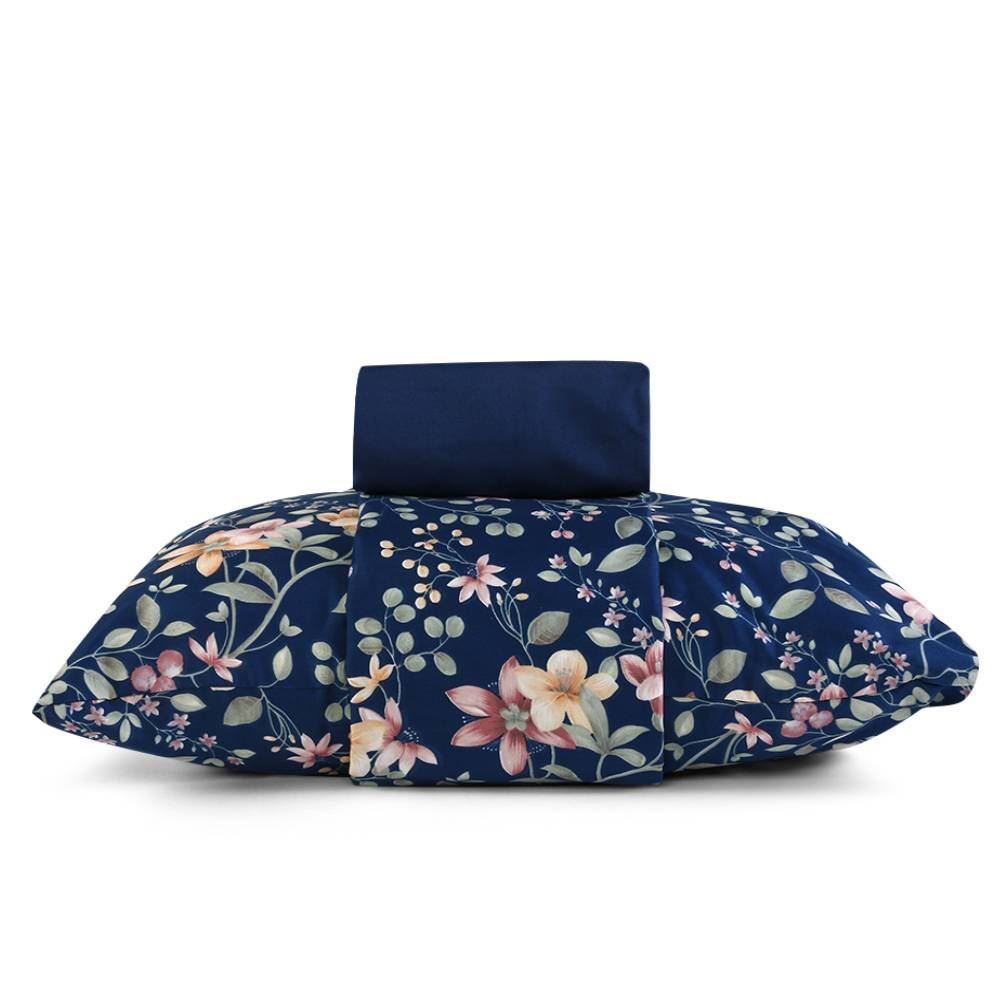 Jogo De Cama Solteiro Micropercal 180 Fios Havan Casa 3 Pçs - Jungle Marinho Flowers