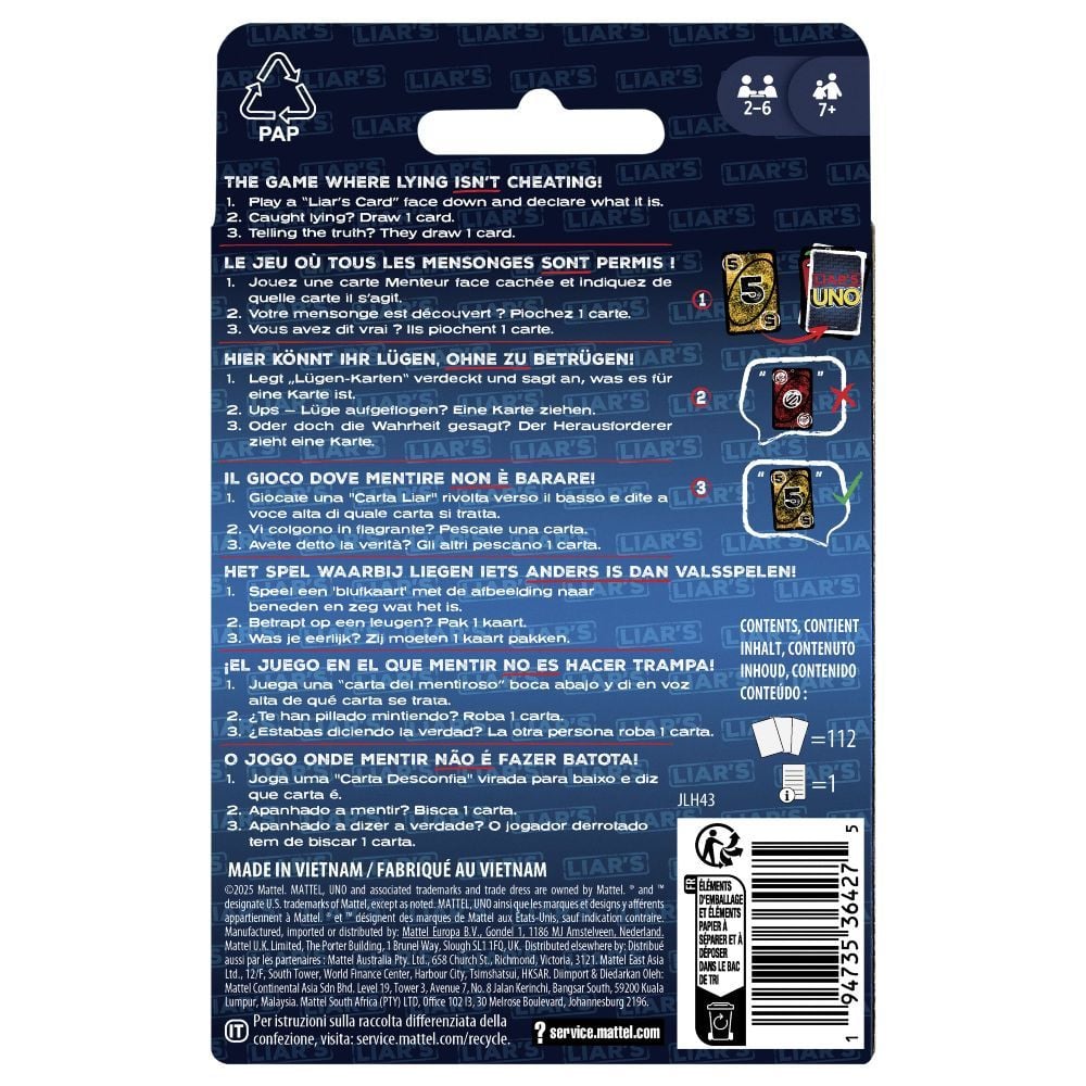 Jogo de Cartas Uno Liar’S Edição Especial Mattel - JLH43