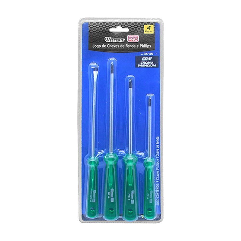 Jogo De Chaves Fenda E Philips Western 4 Peças - Verde