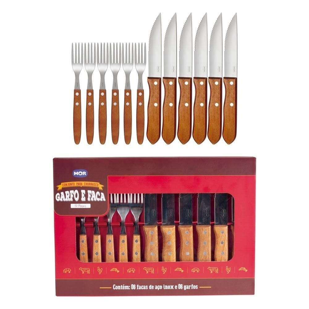 Jogo de Churrasco Garfo e Faca Mor Aço Inoxidável 12 Peças - 12 Peças