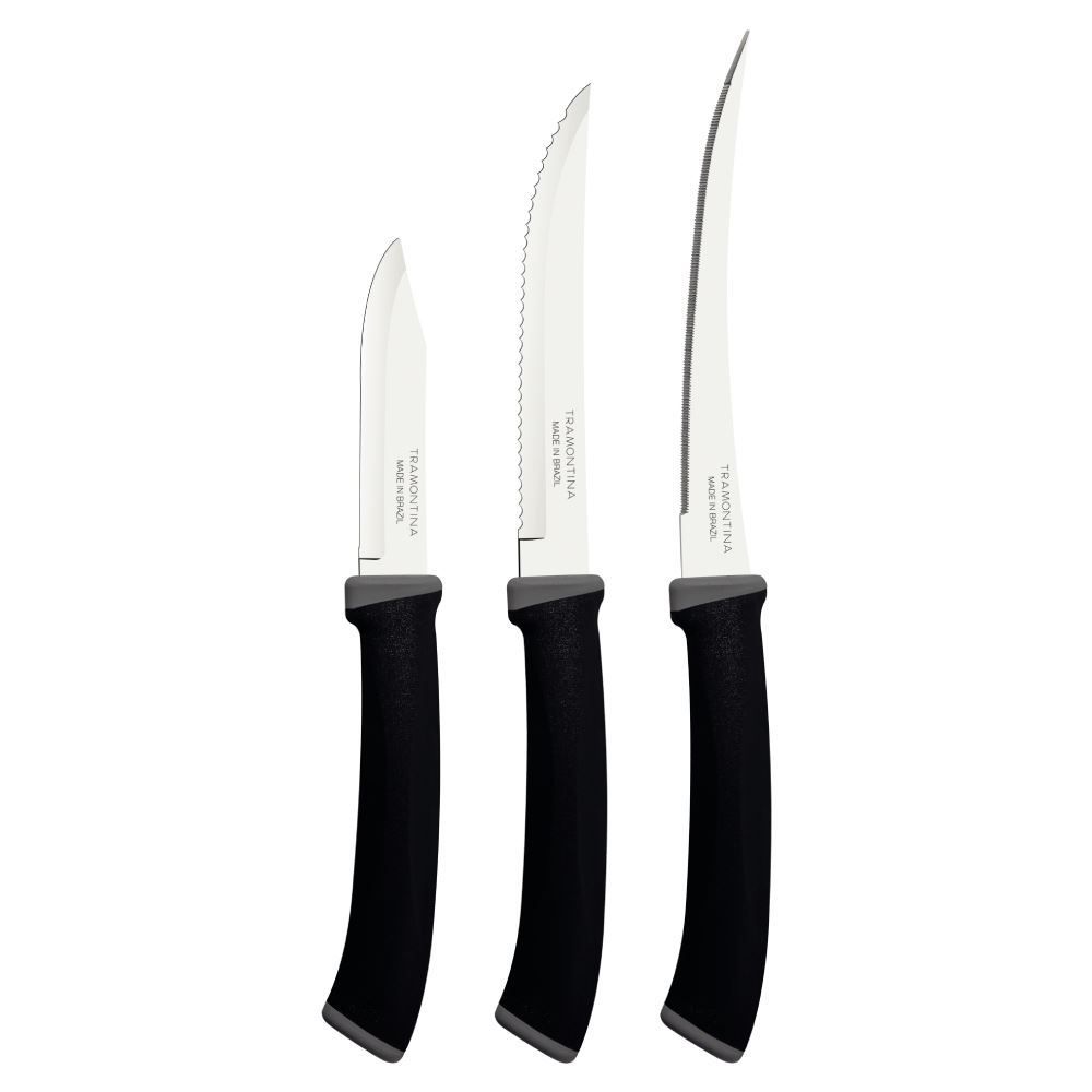 Jogo De Facas Inox Felice Tramontina 3 Peças - Preto