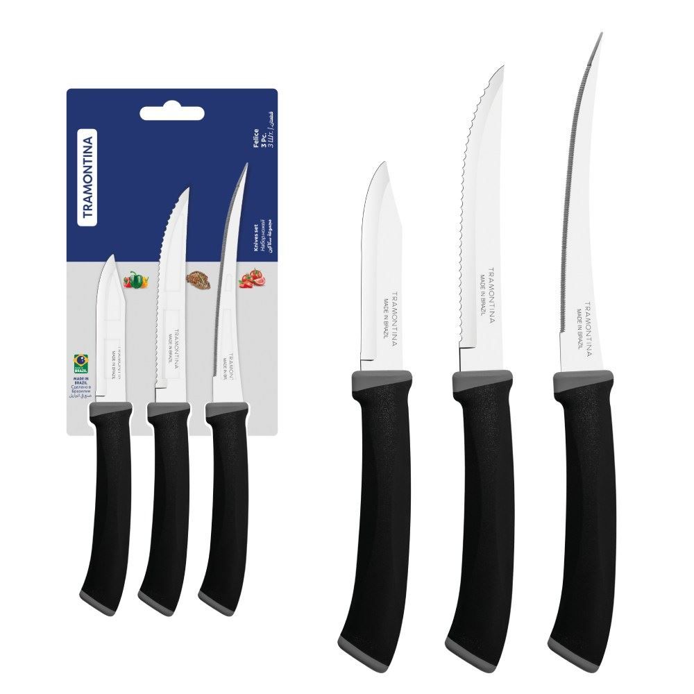 Jogo De Facas Inox Felice Tramontina 3 Peças - Preto