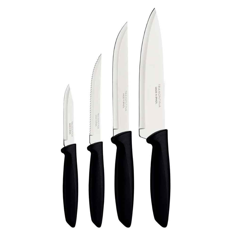 Jogo De Facas Plenus Em Aço Inox 4 Peças Tramontina - Preto