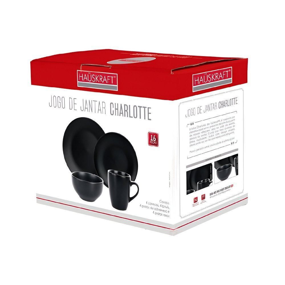Jogo De Jantar Charlotte Hauskraft 16 Peças - Preto 