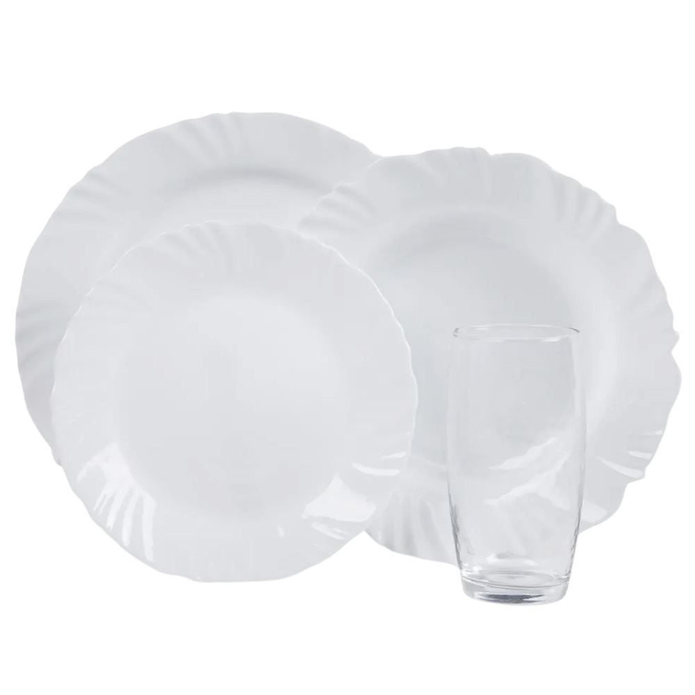 Aparelho de Jantar Opaline Pétala com Copos Nadir 16 Peças - Branco