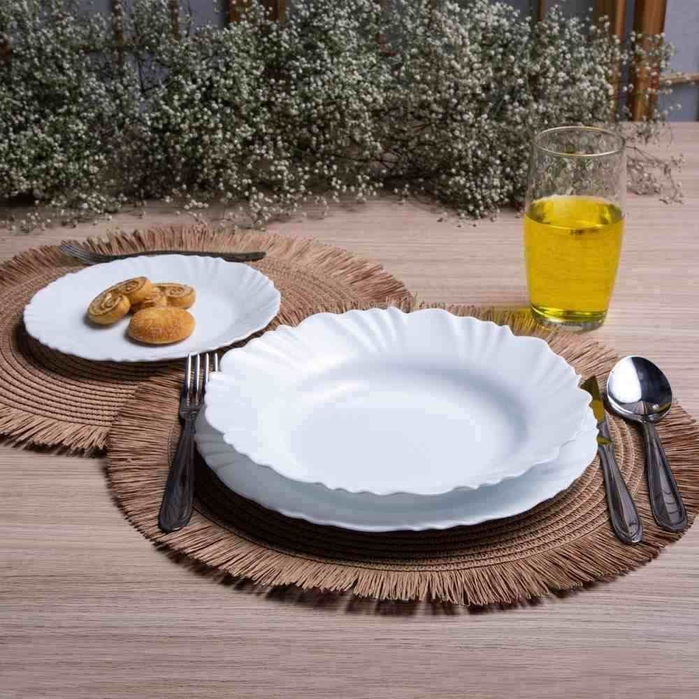 Aparelho De Jantar Opaline Pétala Com Copos Nadir 16 Peças - Branco