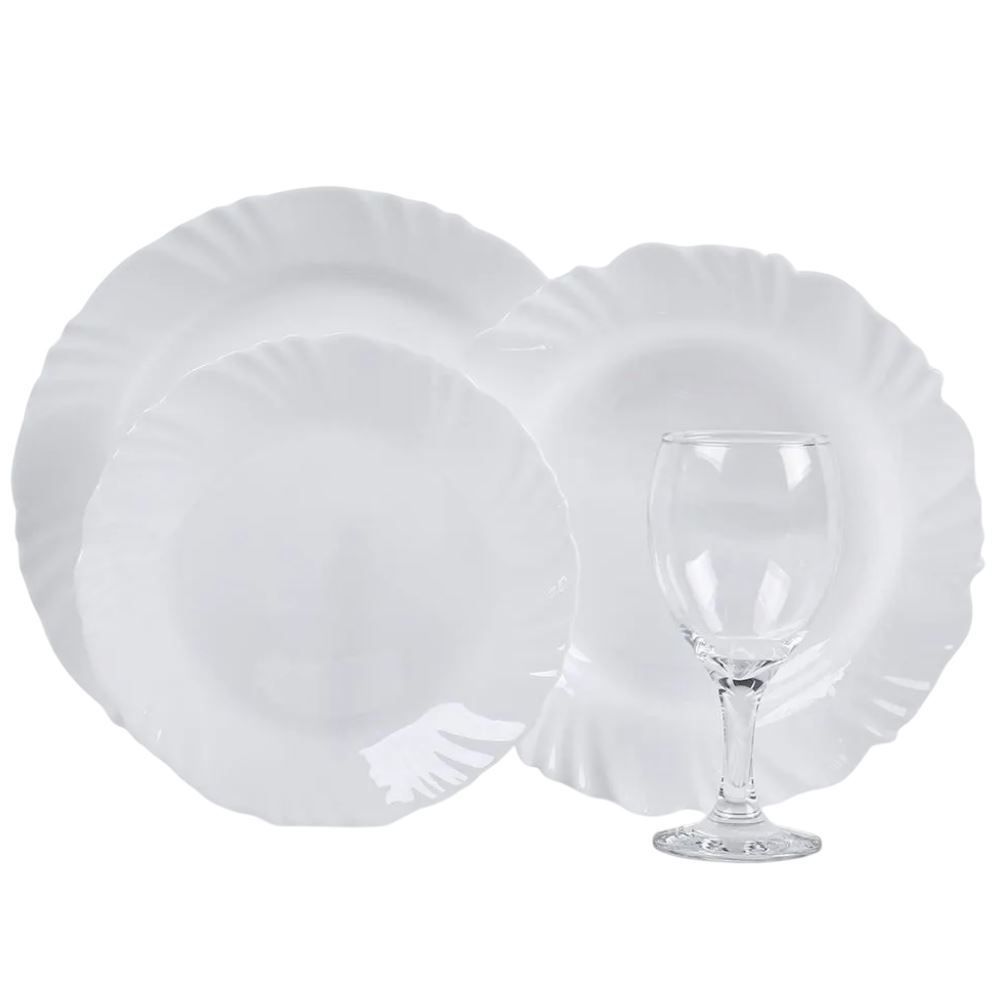 Aparelho de Jantar Opaline Pétala com Taças Nadir 16 Peças - Branco