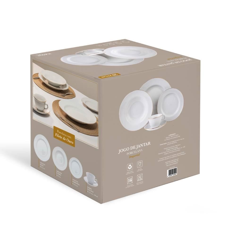 Jogo de Jantar Porcelana com Filete de Ouro Imperial Havan Casa - 20 Peças