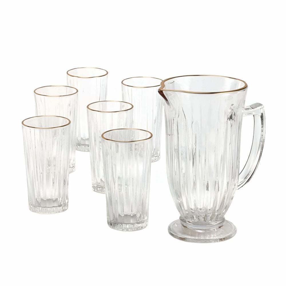 Jogo De Jarra Com Copos Melina Filete Dourado Hauskraft - 7 Peças
