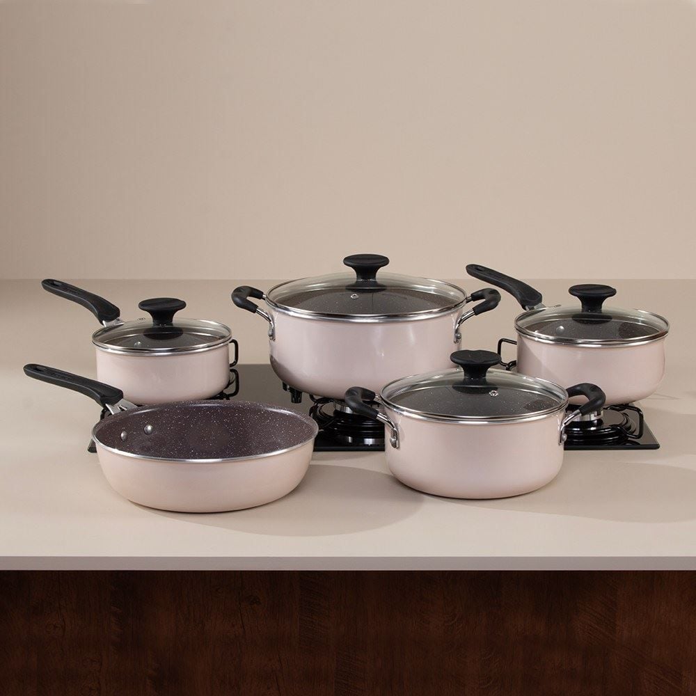 Jogo de Panelas Indução Tunis Tramontina 5 Peças - Rosa Trufado