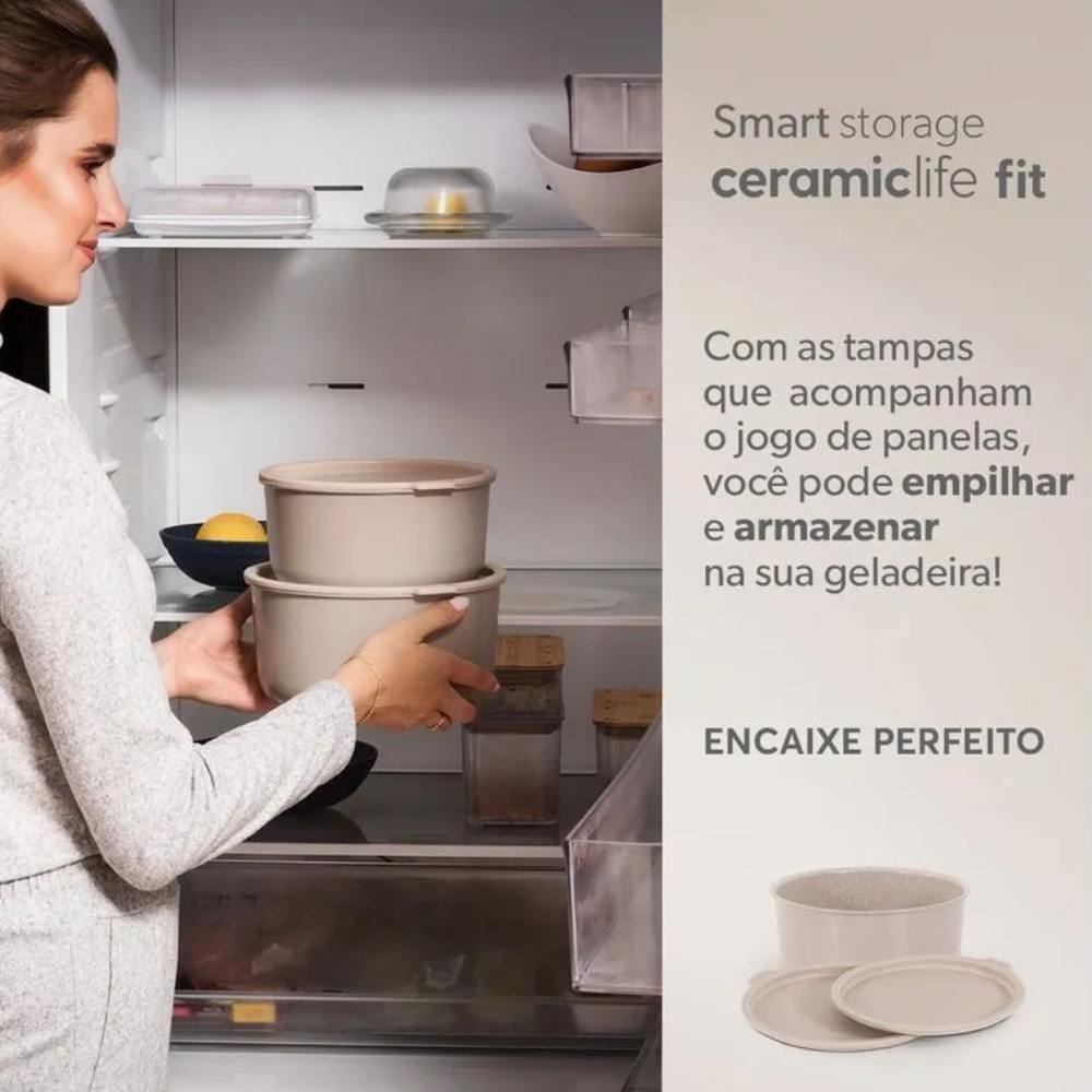 Jogo De Panelas Com Cabo Removível Fit 10 Peças Brinox - Areia