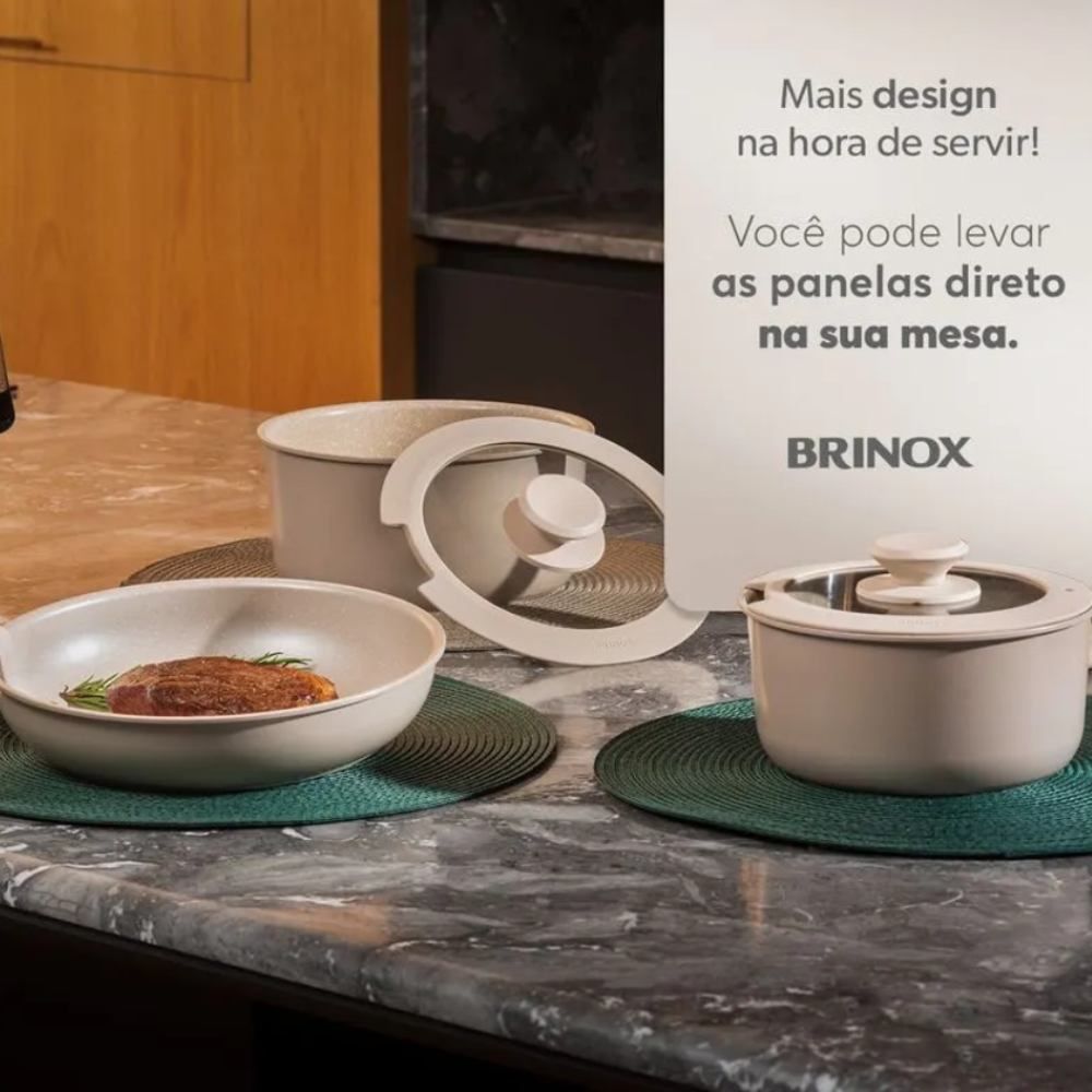 Jogo De Panelas Com Cabo Removível Fit 10 Peças Brinox - Areia