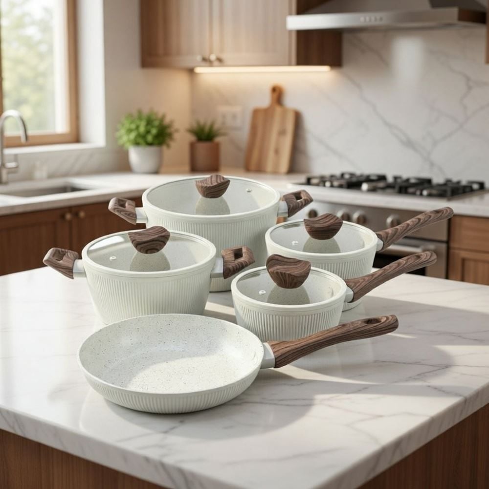 Jogo de Panelas Elegance Indução Havan Casa 5 Peças - Baunilha 