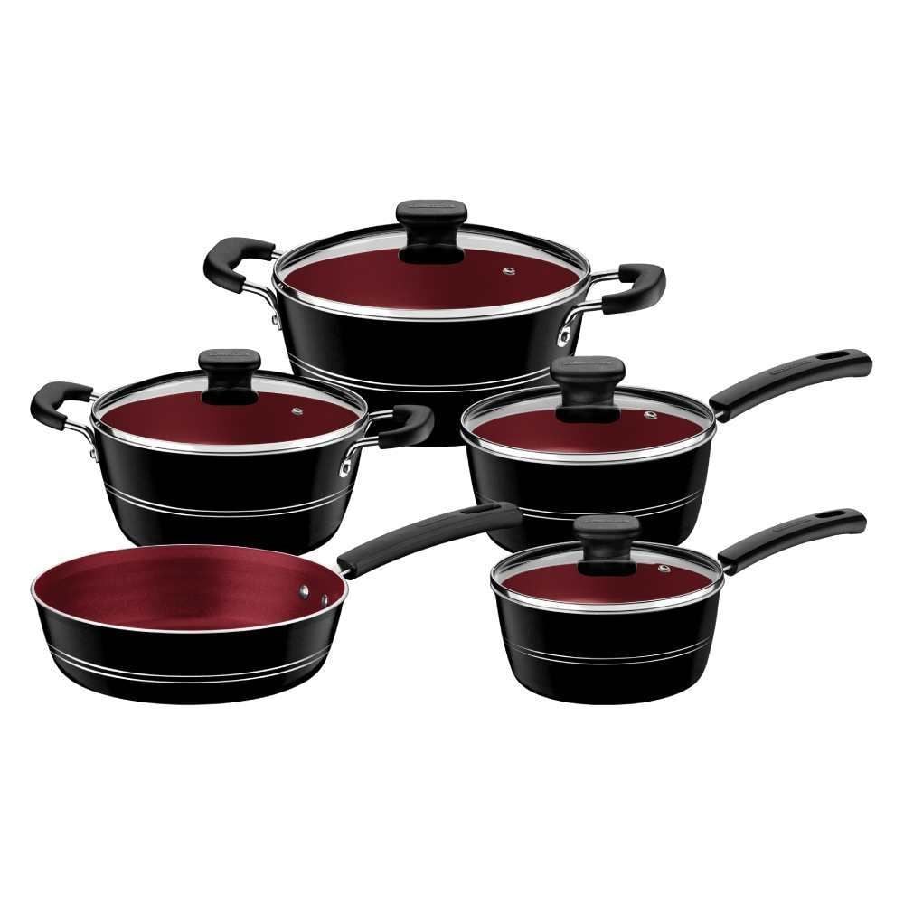 Jogo De Panelas Sicília Tramontina 5 Peças - Preto e Vermelho