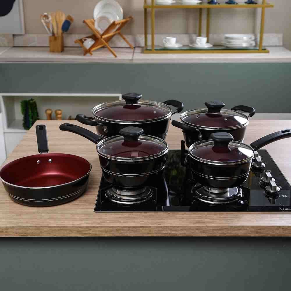 Jogo De Panelas Sicília Tramontina 5 Peças - Preto e Vermelho
