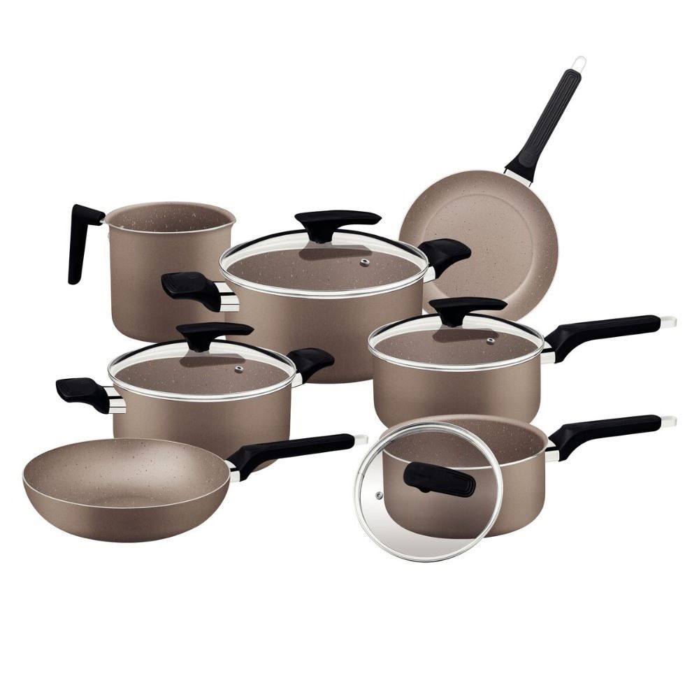 Jogo De Panelas Tramontina Milazzo 7 Peças - Amêndoa