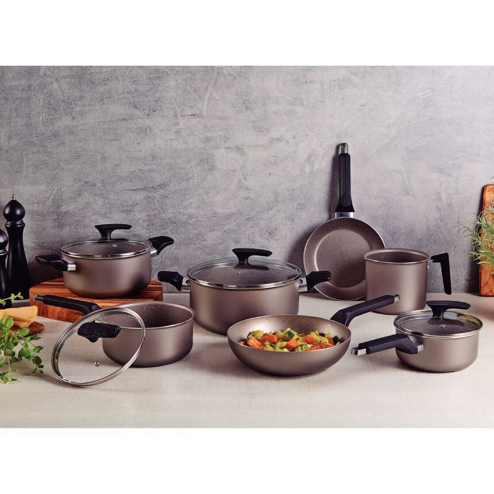 Jogo De Panelas Tramontina Milazzo 7 Peças - Amêndoa