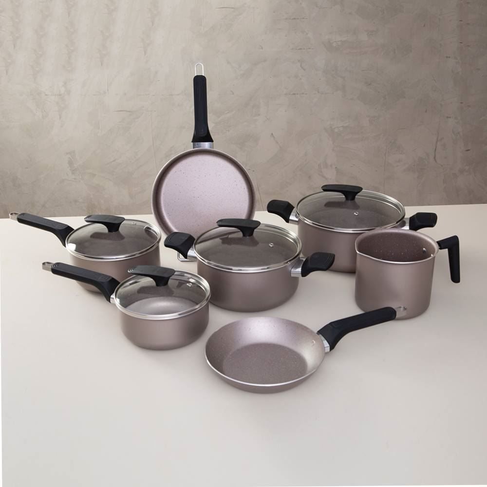 Jogo de Panelas Tramontina Milazzo Starflon Max Amêndoa - 7 Peças