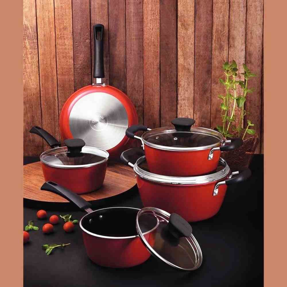 Jogo De Panelas Tramontina Piacenza 5 Peças - Vermelho