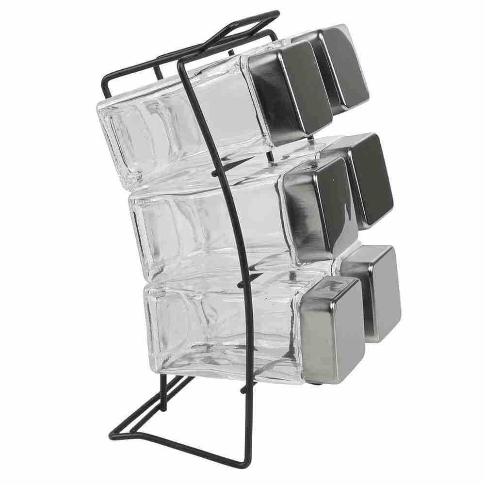 Jogo De Porta Condimentos Com Suporte Havan Casa 6 Peças - Preto e Transparente