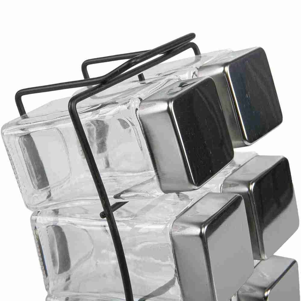 Jogo De Porta Condimentos Com Suporte Havan Casa 6 Peças - Preto e Transparente