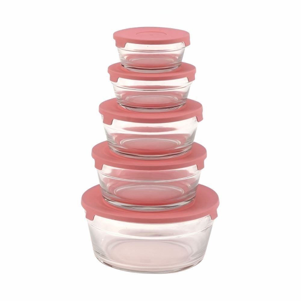 Jogo de Pote Redondo com Tampa 5 Peças Hauskraft - Rosa