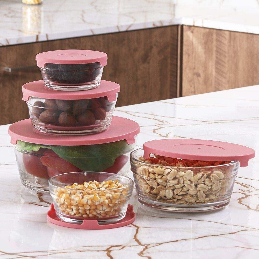 Jogo de Pote Redondo com Tampa 5 Peças Hauskraft - Rosa