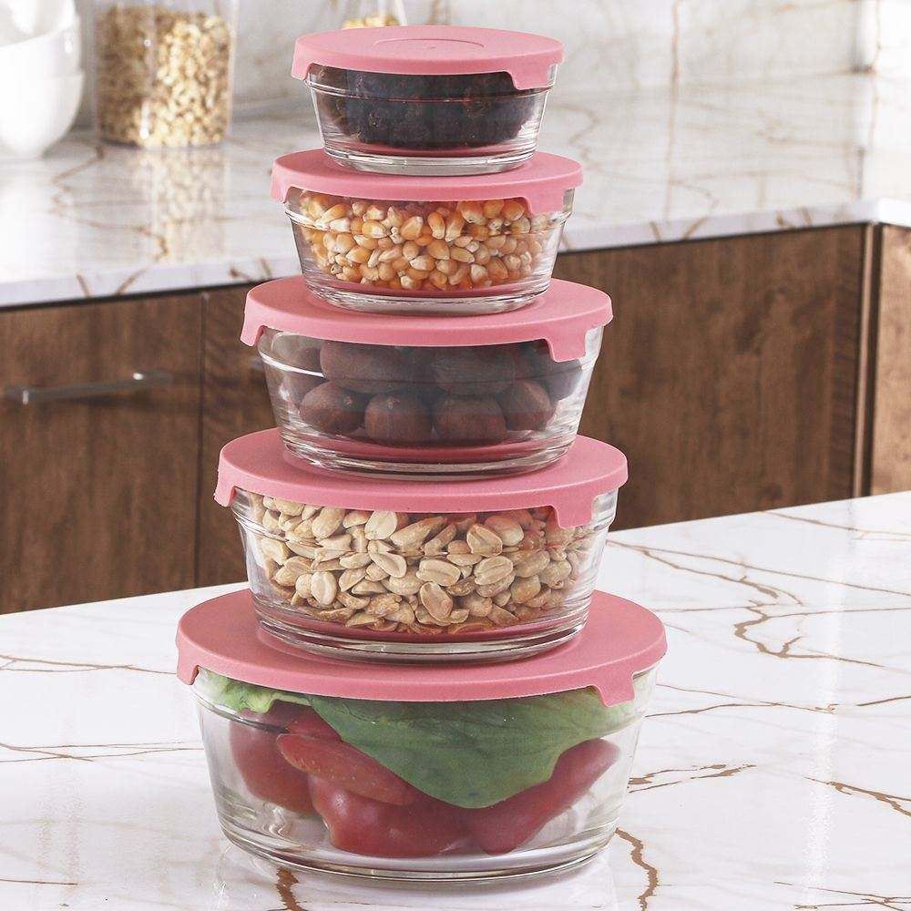 Jogo de Pote Redondo com Tampa 5 Peças Hauskraft - Rosa