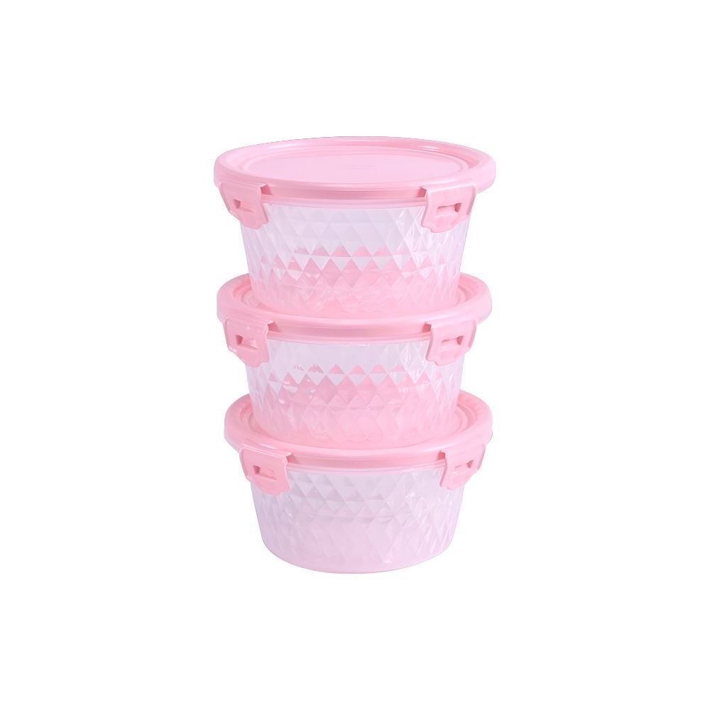 Jogo De Potes Cristal Rosa Plasvale 550 Ml - 3 Peças