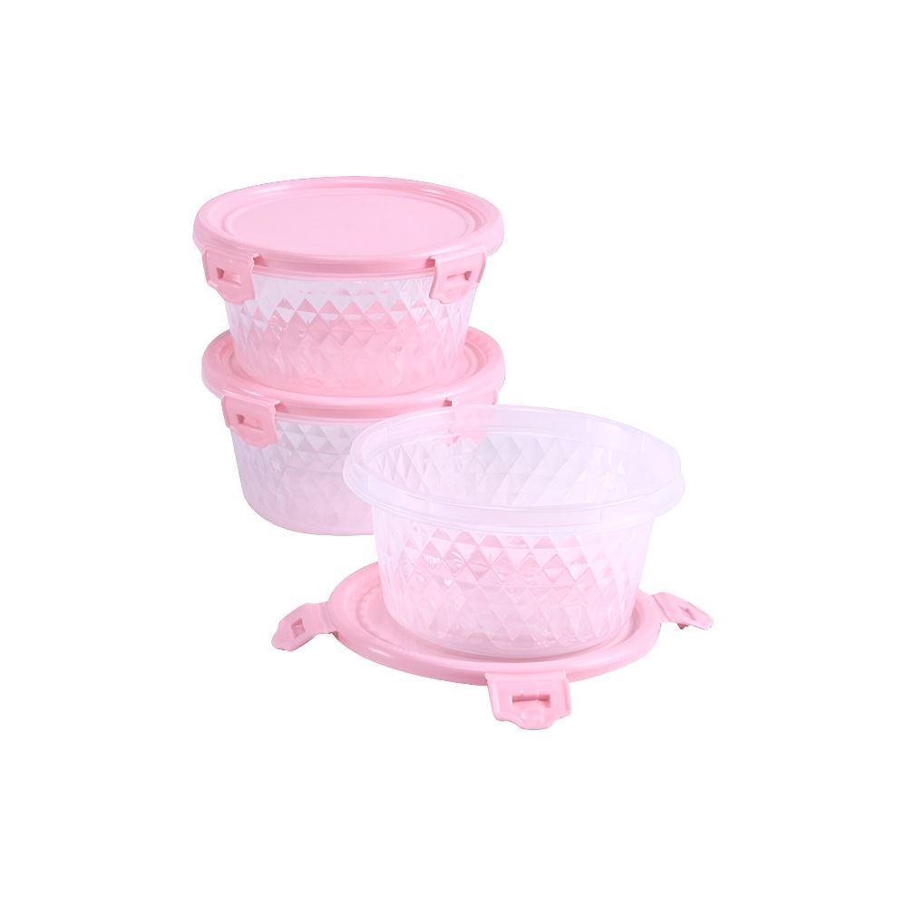 Jogo De Potes Cristal Rosa Plasvale 550 Ml - 3 Peças