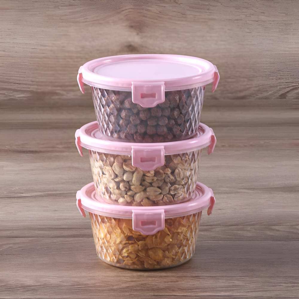 Jogo De Potes Cristal Rosa Plasvale 550 Ml - 3 Peças