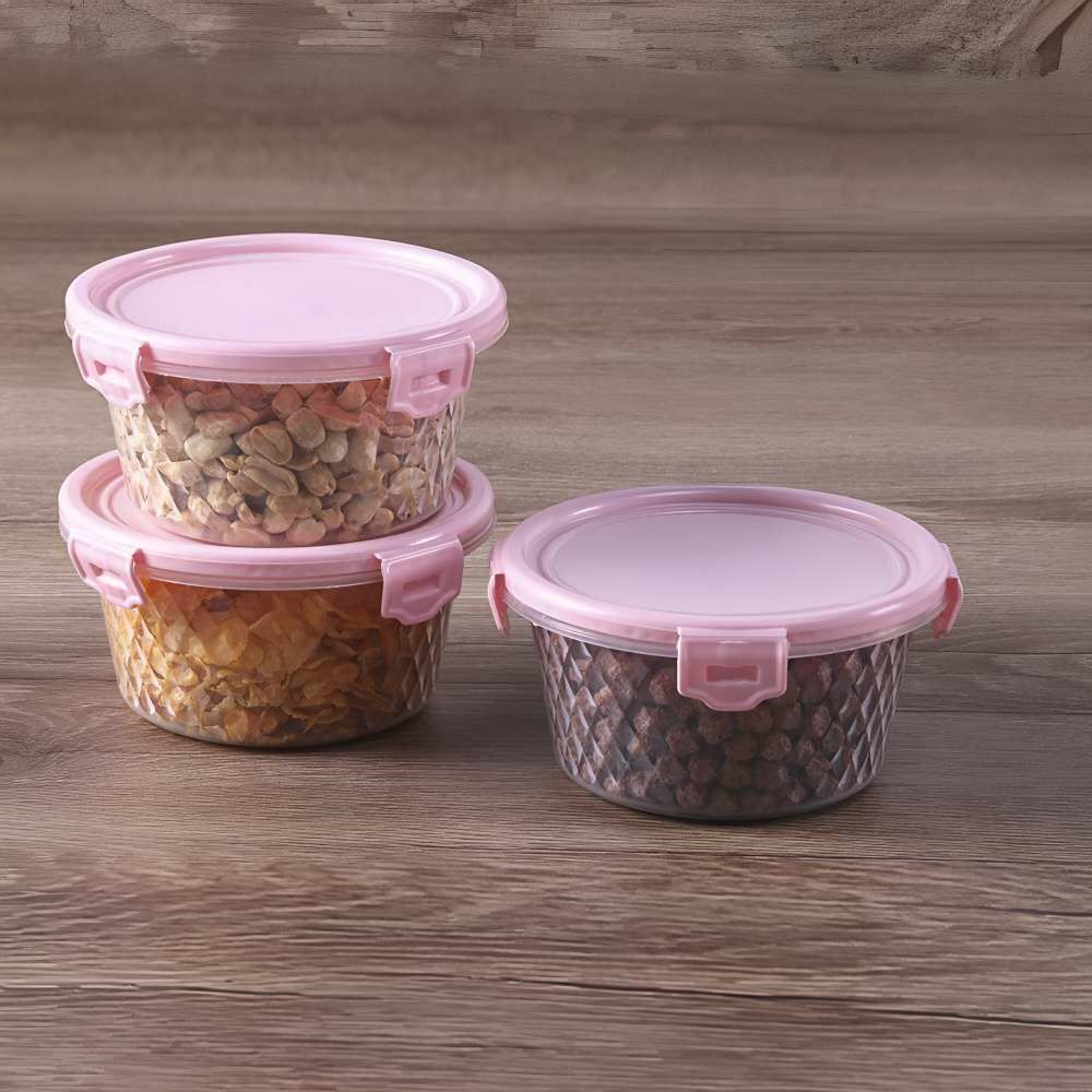 Jogo De Potes Cristal Rosa Plasvale 550 Ml - 3 Peças