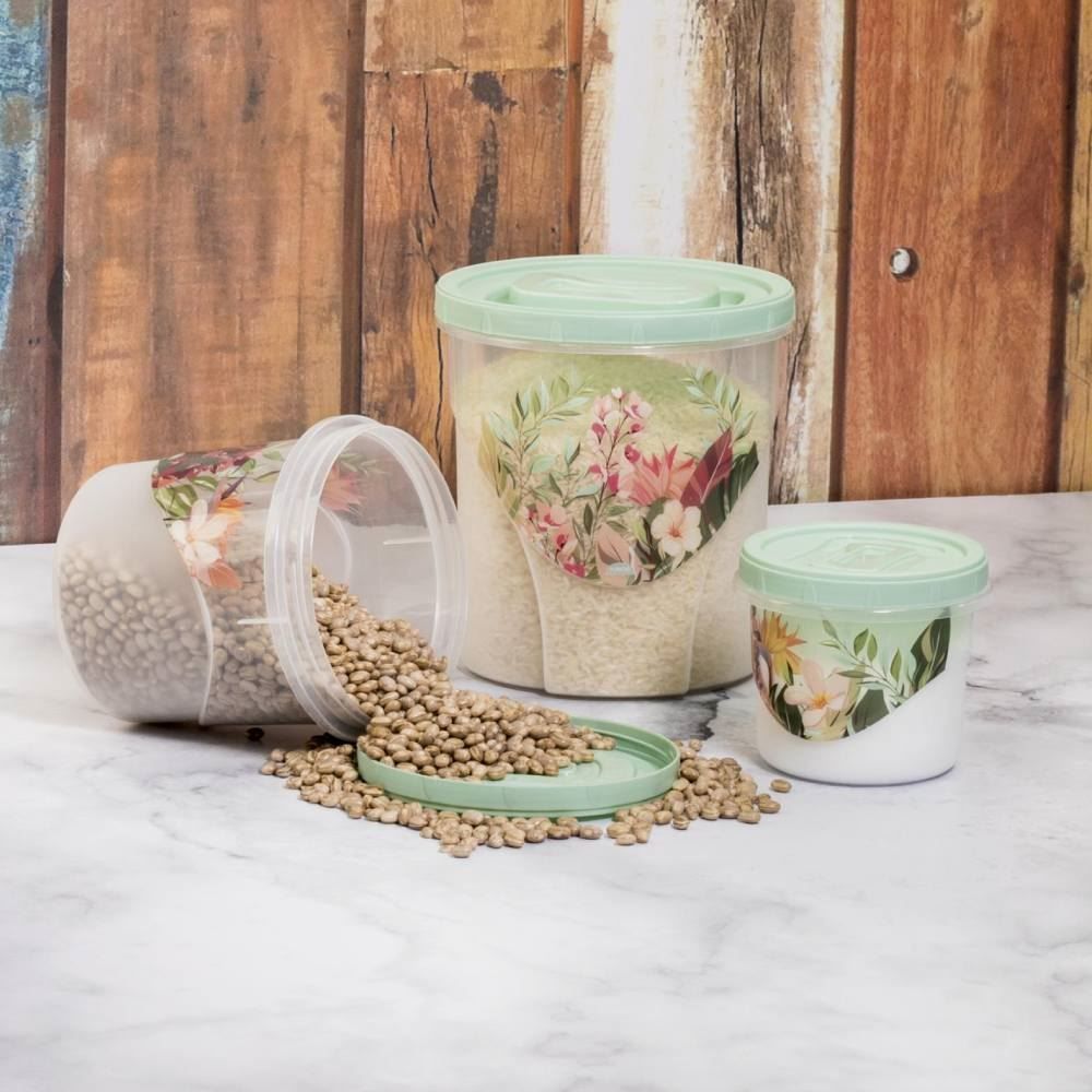 Jogo De Potes De Plástico Rosca Plasútil 3 Peças - Floral