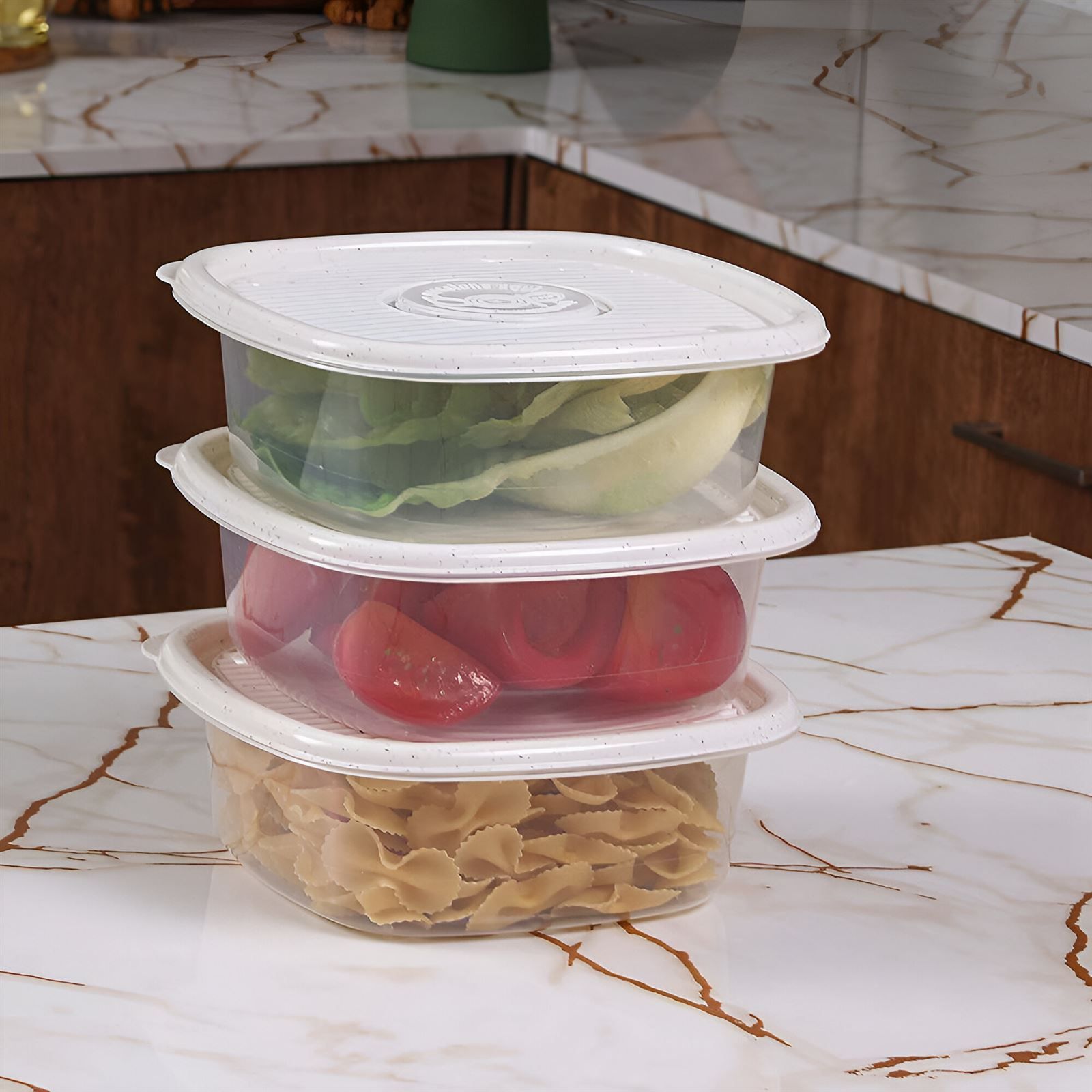 Jogo De Potes Marmorizado Pop Plasútil 1 Litro - 3 Peças