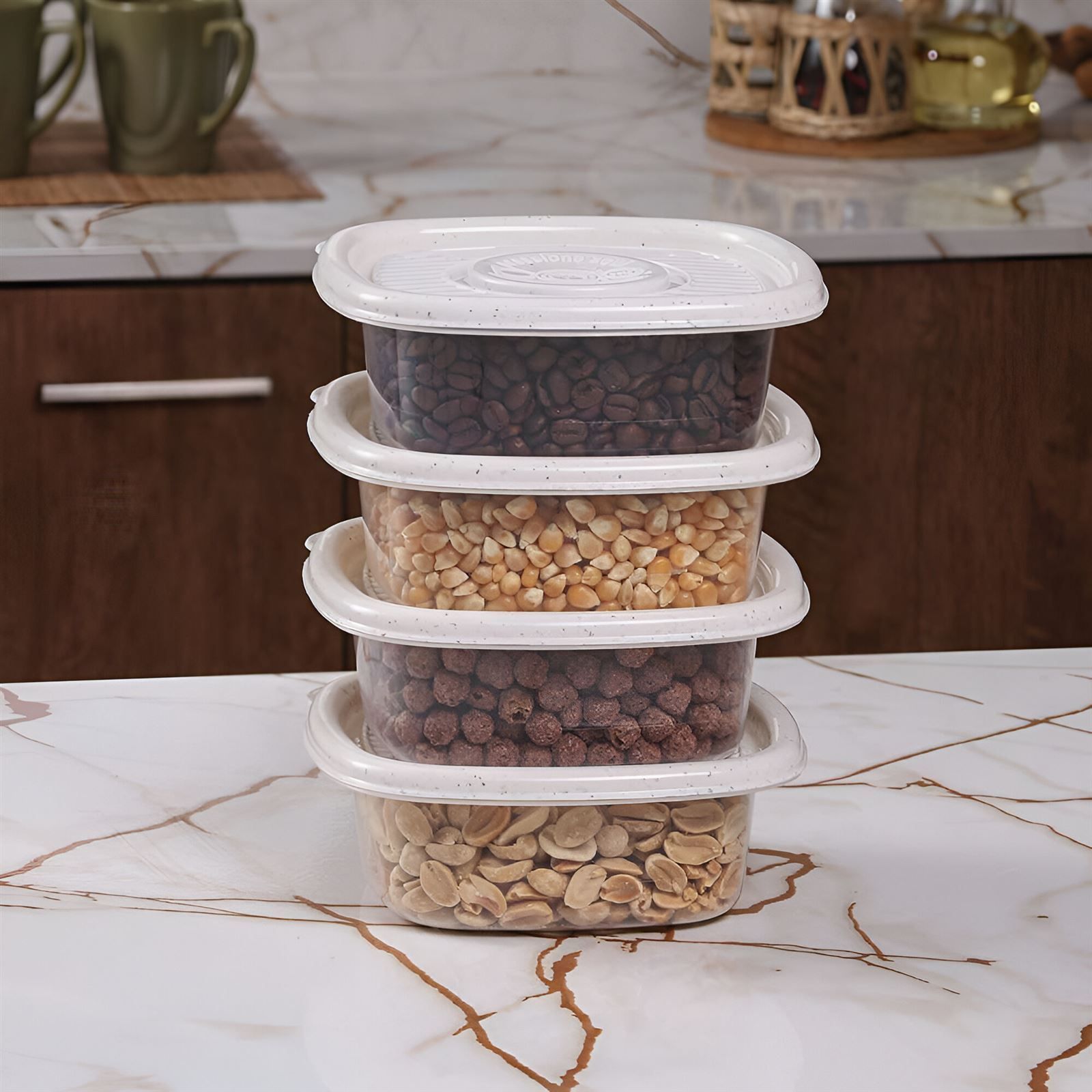 Jogo De Potes Marmorizado Pop Plasútil 400Ml - 4 Peças