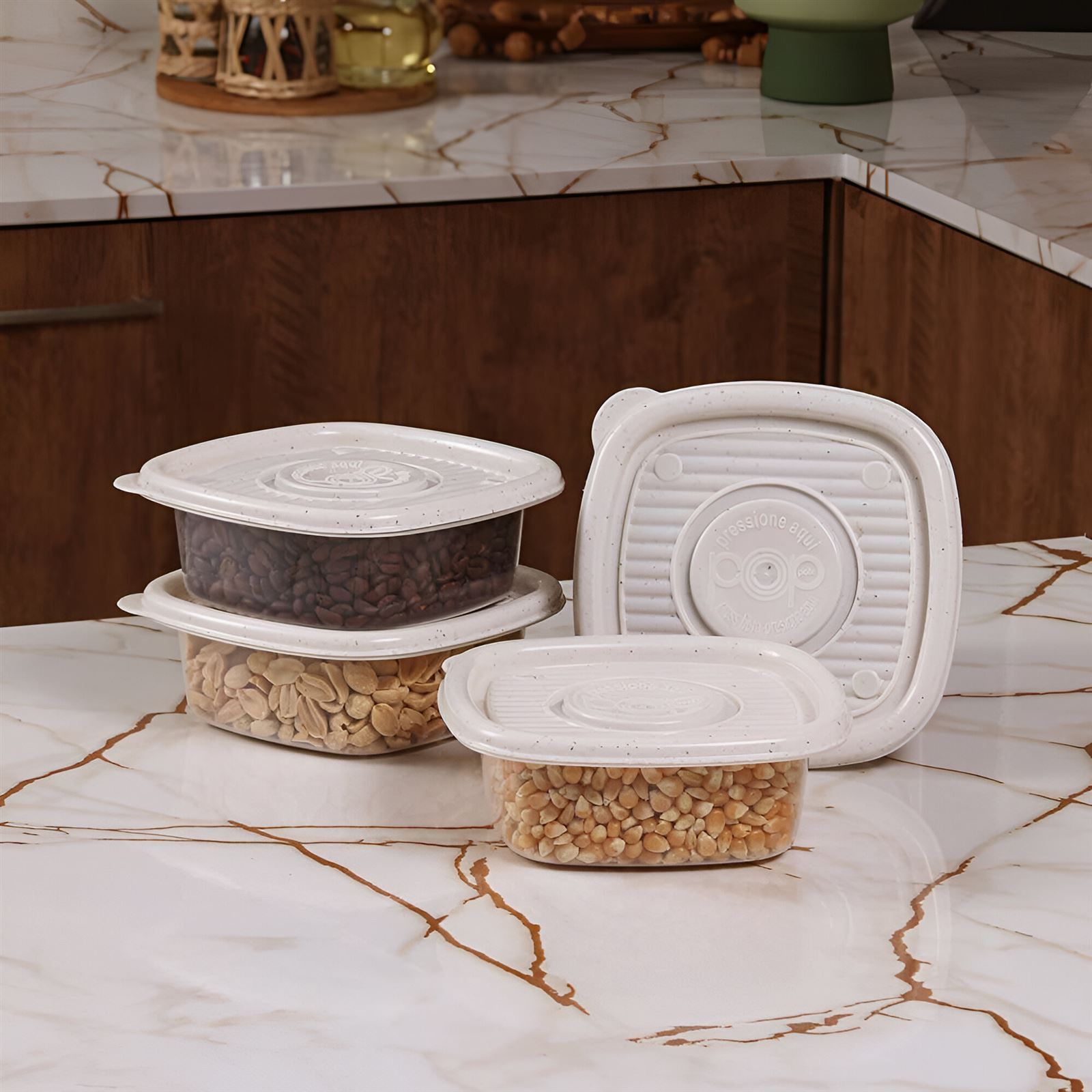 Jogo De Potes Marmorizado Pop Plasútil 400Ml - 4 Peças