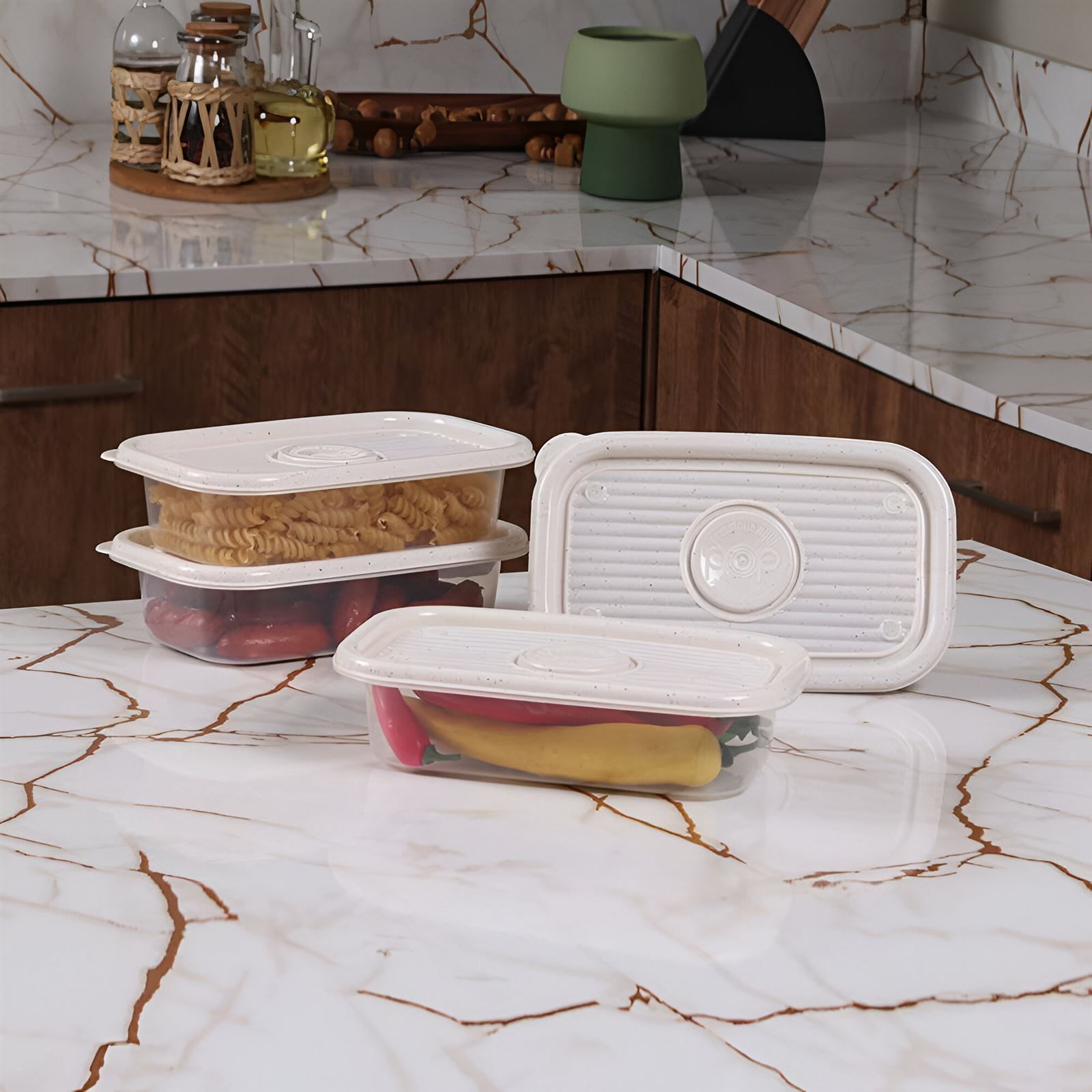 Jogo De Potes Marmorizado Pop Plasútil 520Ml - 4 Peças